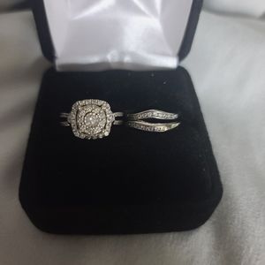 White Gold and Diamond Engagement Ring & Bands